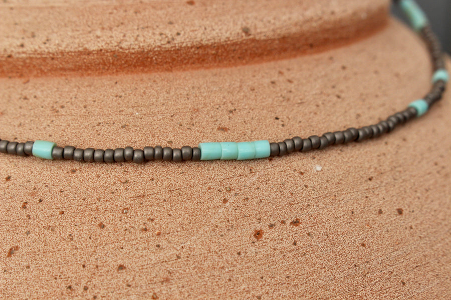 Gray and Turquoise Heishe Beaded Necklace