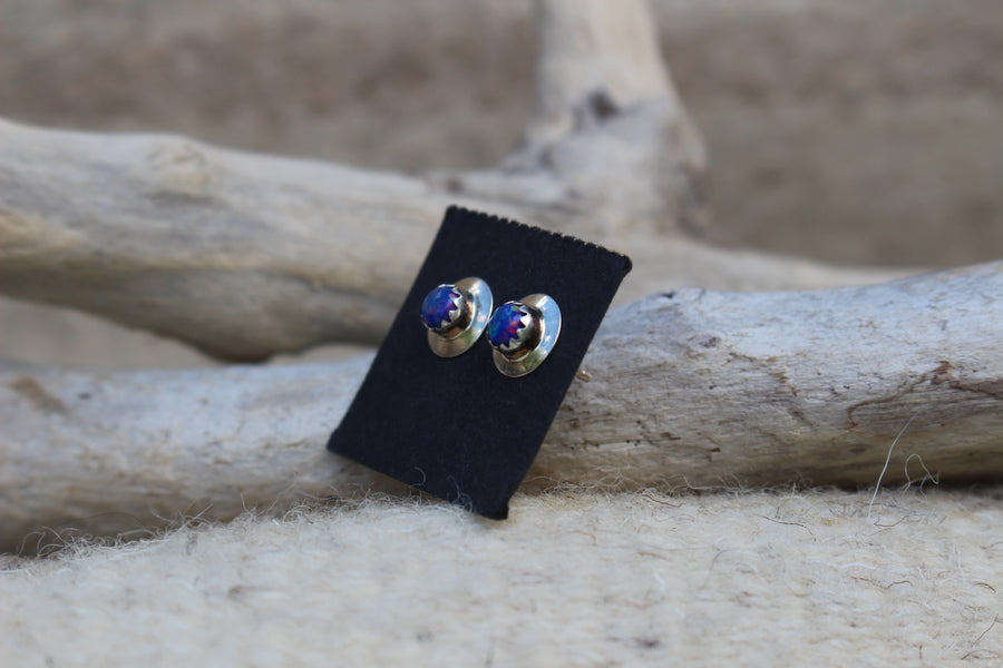Sterling Round Royal Blue Opal Studs