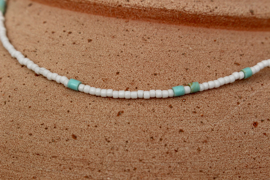 White and Turquoise Heishe Beaded Necklace