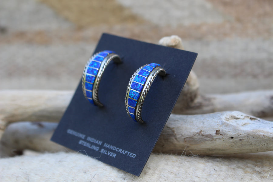 Blue Opal Hoop Earring