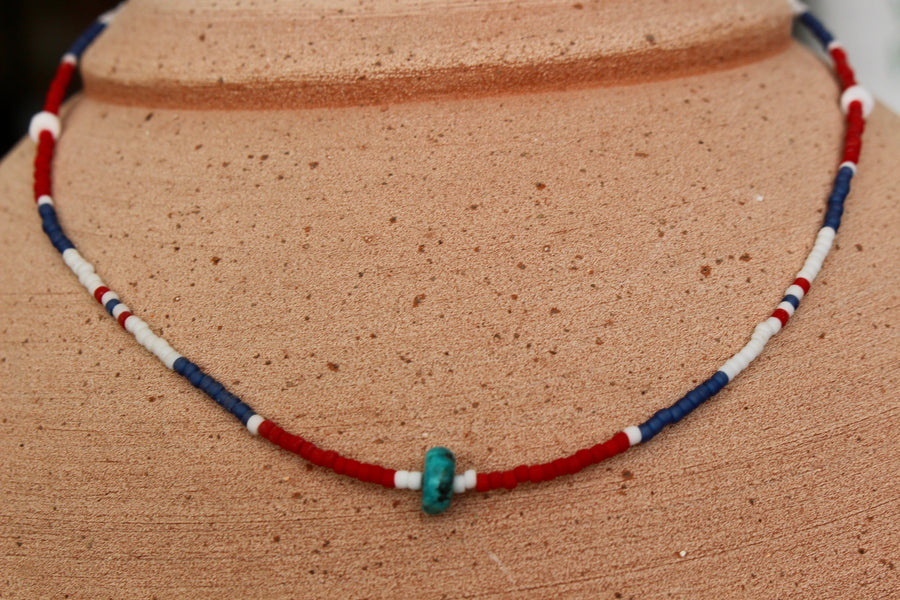 Red White and Blue Beaded Necklace