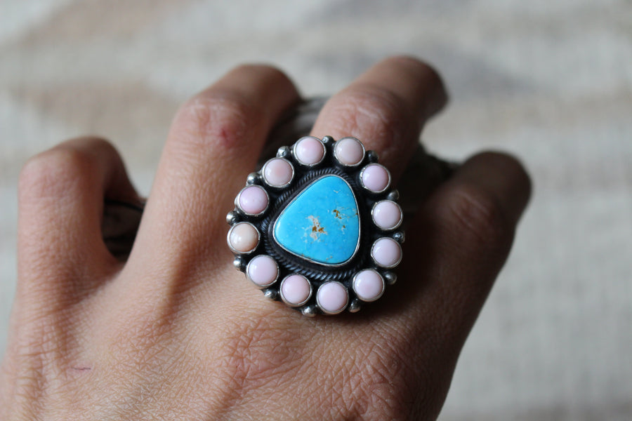 Pink Conch and Turquoise Ring