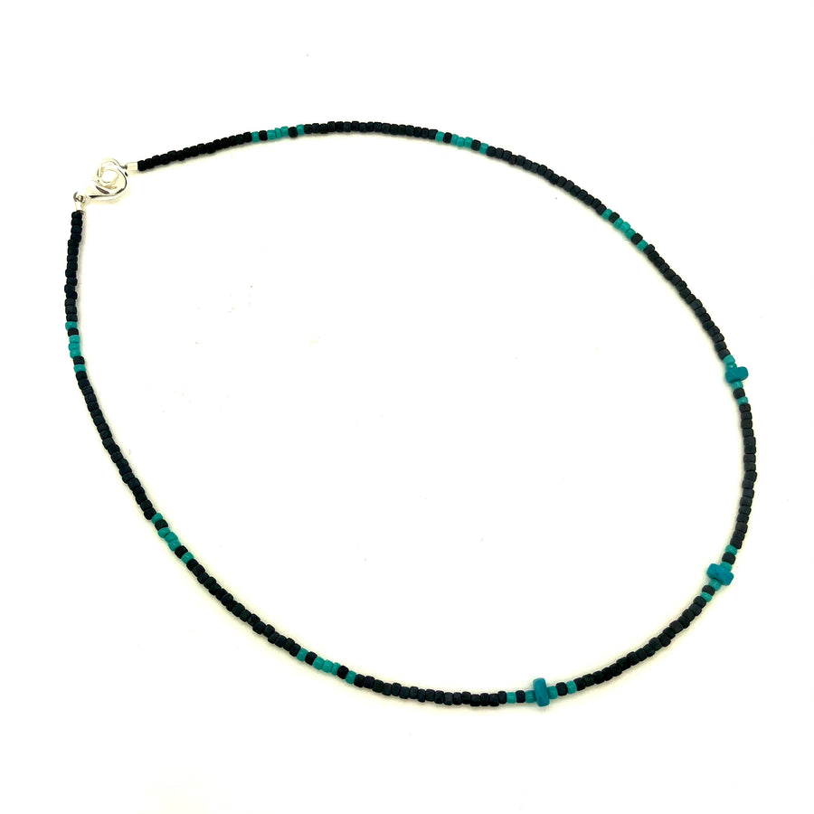 Black and Turquoise Fringe Beaded Necklace