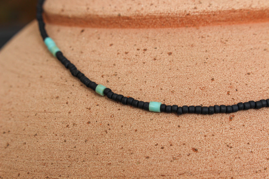 Black and Turquoise Heishe Beaded Necklace