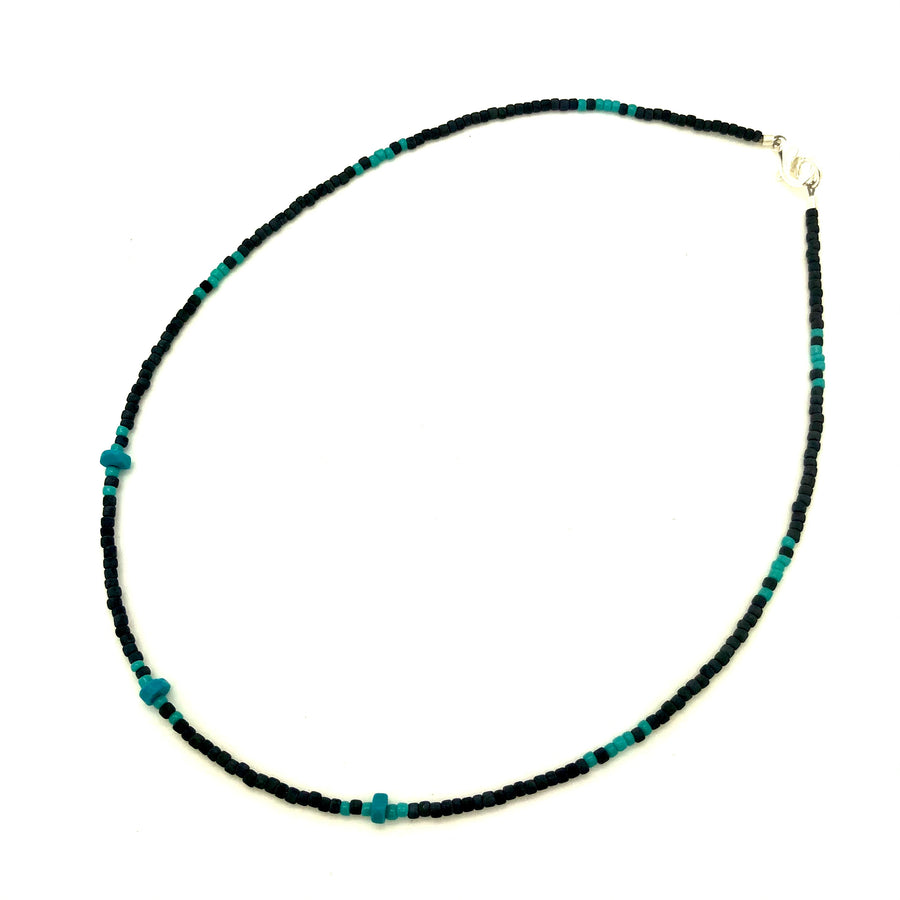Black and Turquoise Fringe Beaded Necklace