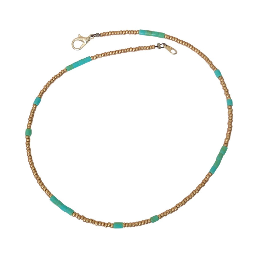 Gold and Turquoise Heishe Beaded Necklace