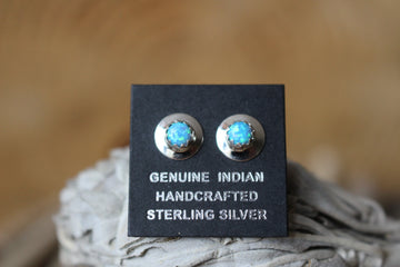 Round Blue Opal Studs