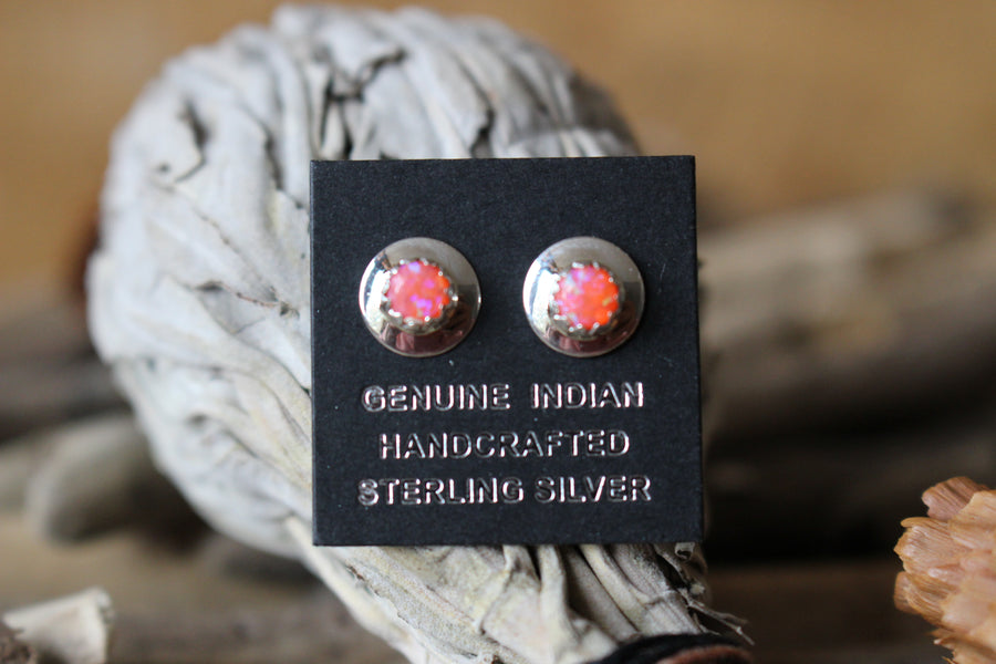 Sterling Round Neon Pink Opal Studs