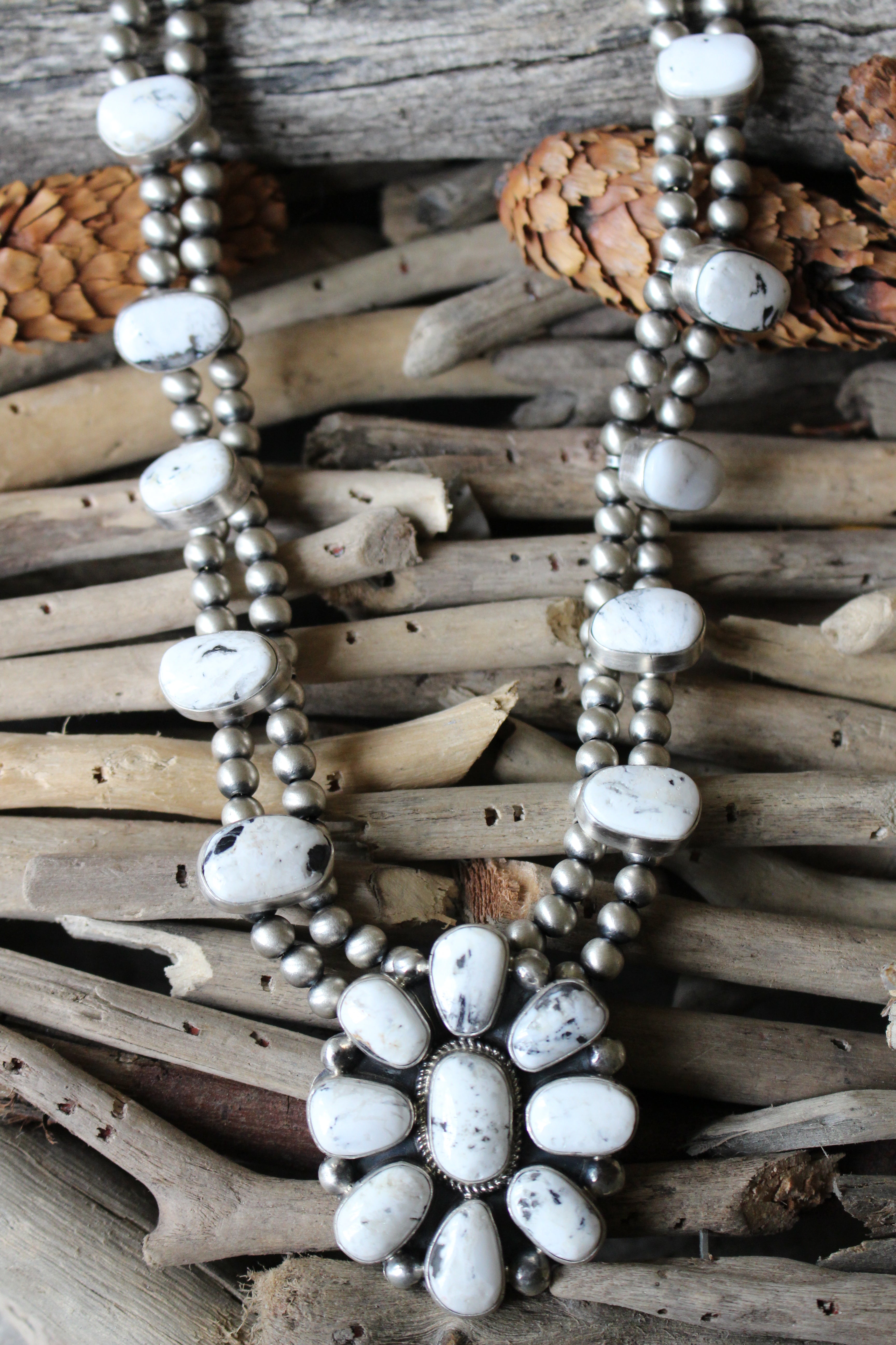 White Buffalo Turquoise Squash Blossom – Kotah Bear
