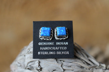 Square Blue Opal Studs