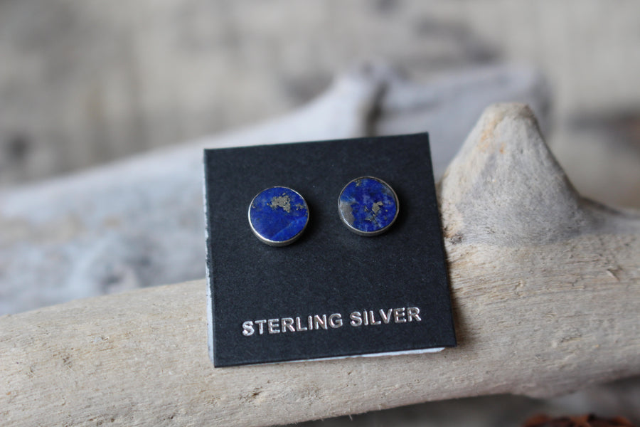 Round Blue and Gold Lapis Studs
