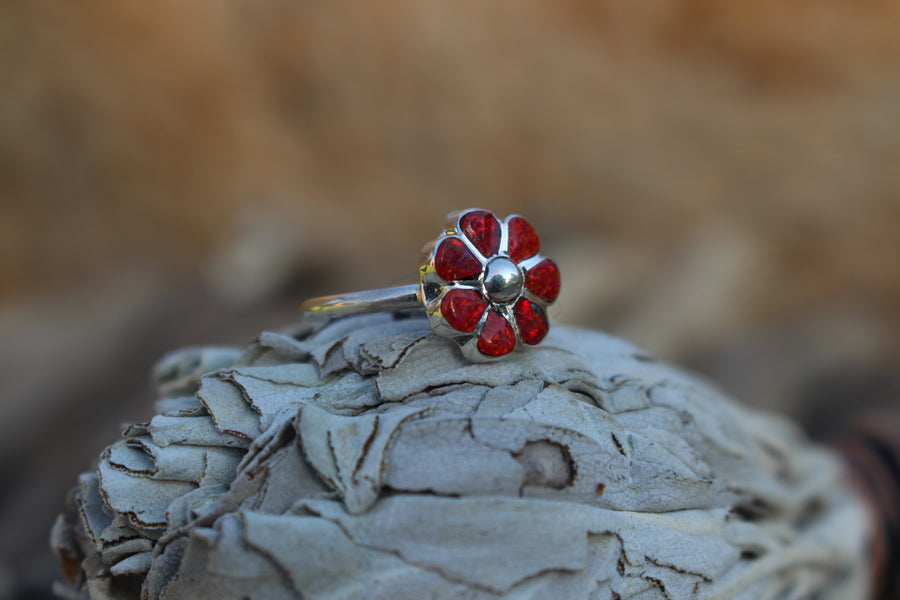 Red Opal Flower Ring