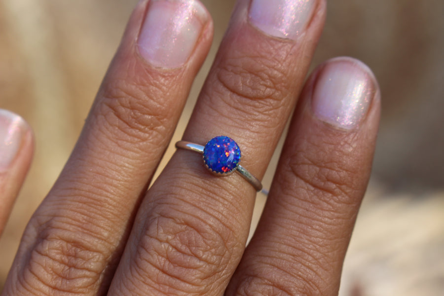 Round Blue Opal Ring