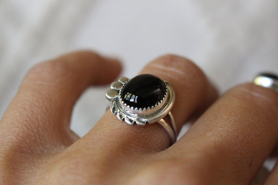 Black Onyx Blossom Ring