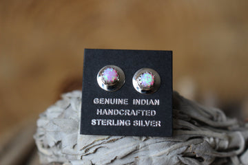 Sterling Round Pink Opal Studs