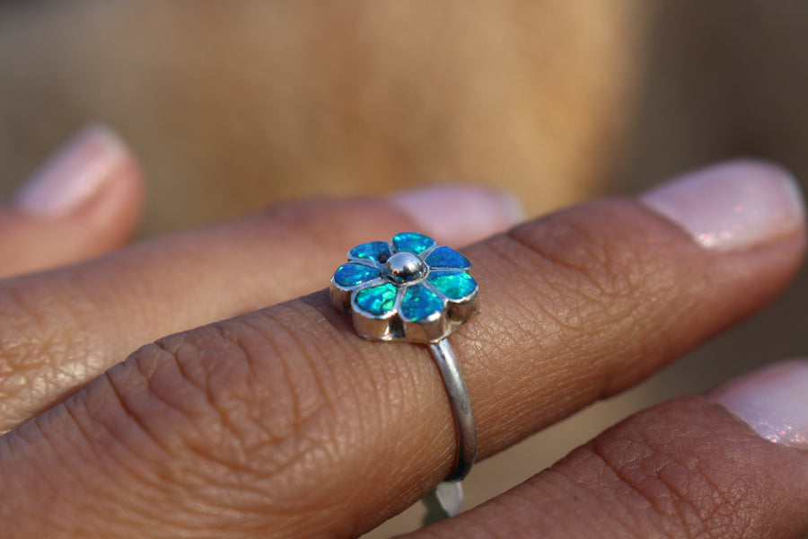 Sky Opal Flower Ring