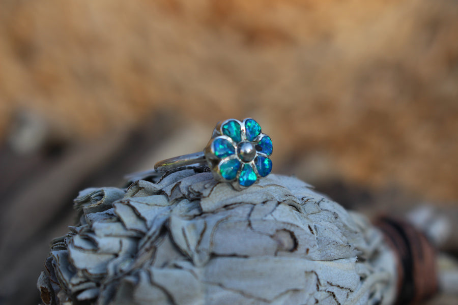Sky Opal Flower Ring