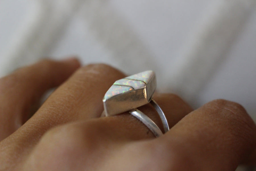 White Opal Point Ring