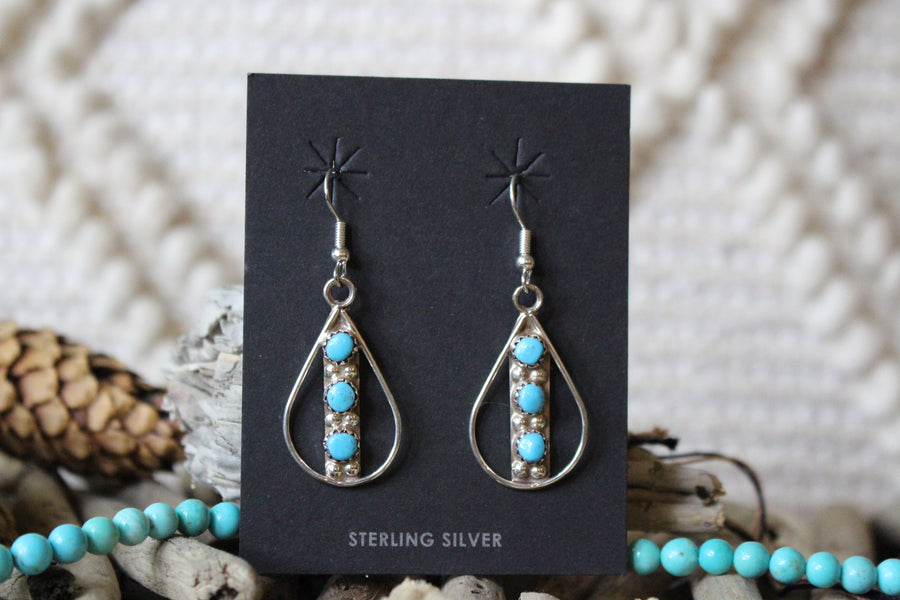 Three Stone Turquoise Earrings