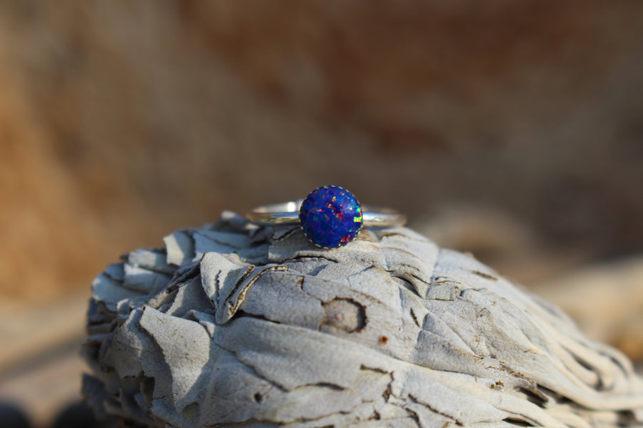 Round Blue Opal Ring