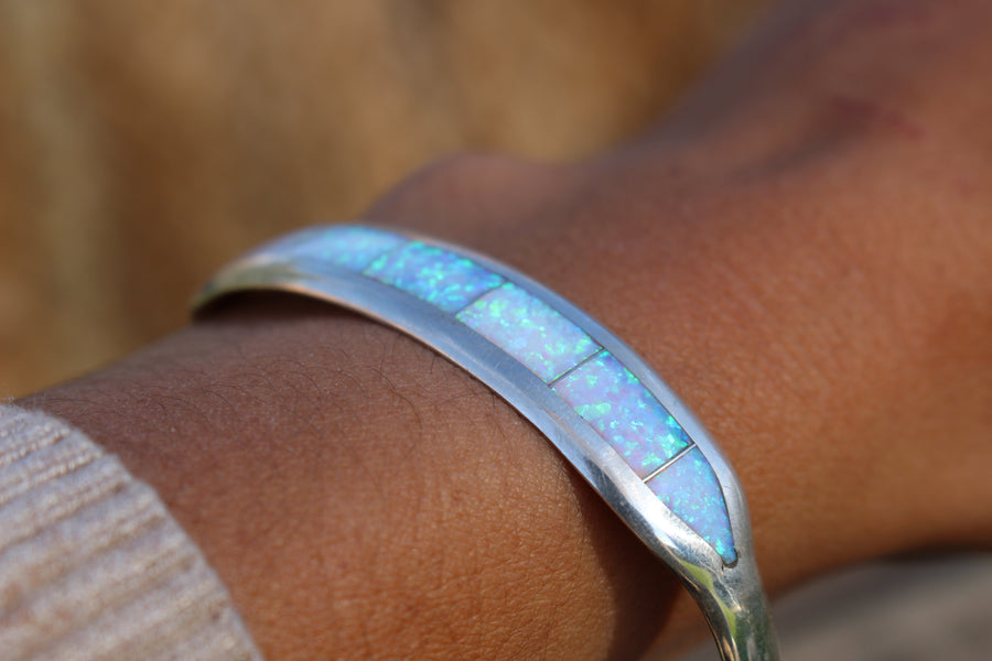 Silver and White Opal Bracelet