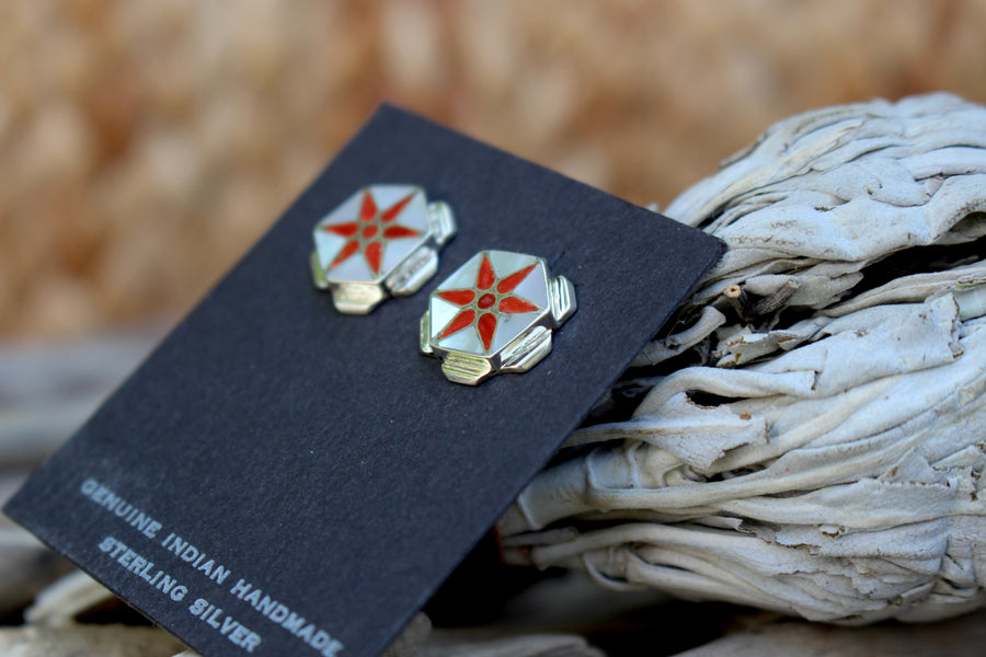 White Shell Blossom Studs
