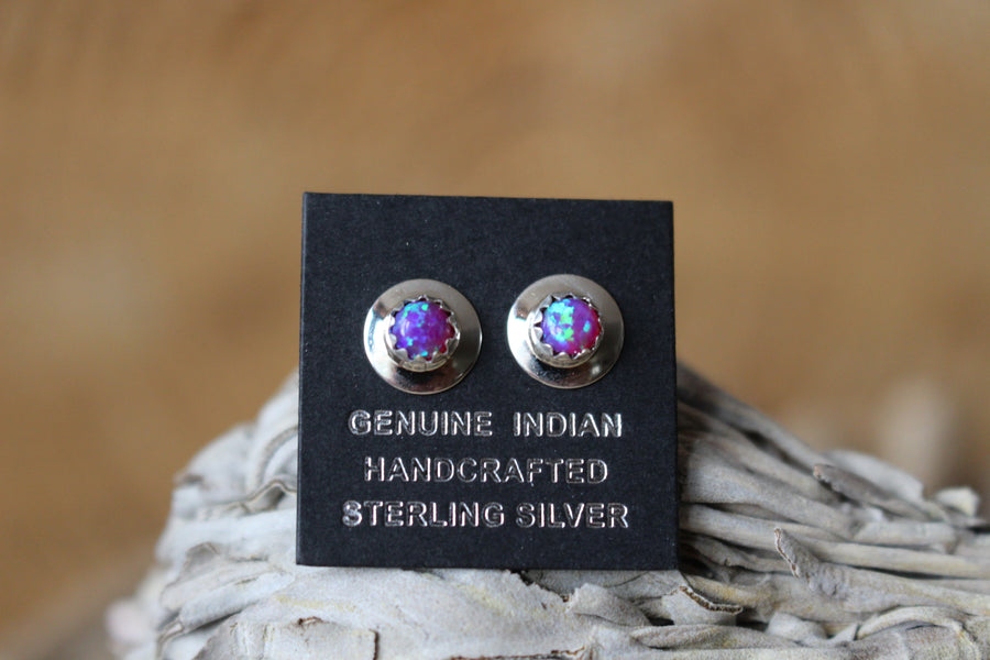 Sterling Round Purple Opal Studs