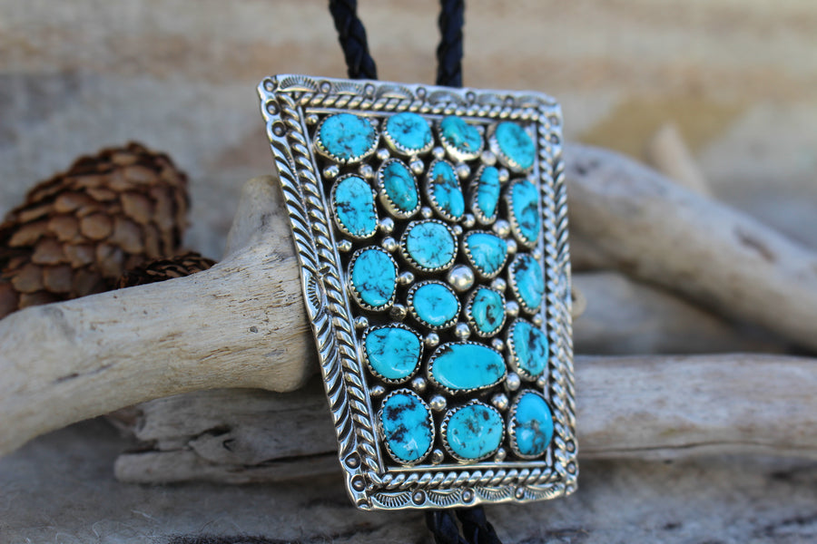 Square Turquoise Nugget Bolo Tie