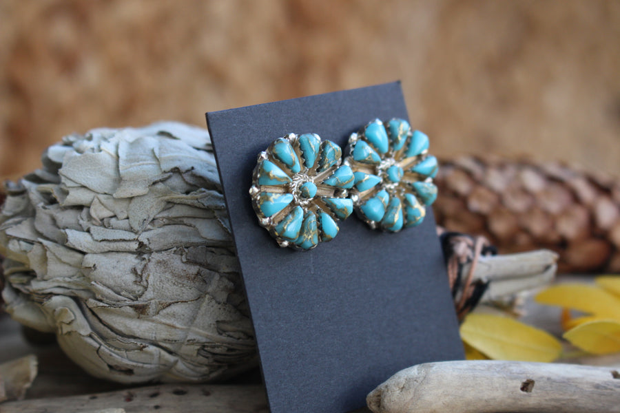 Golden Turquoise Flower Earrings