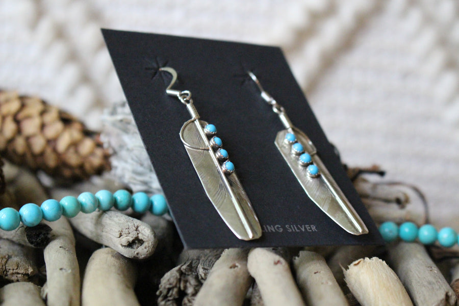 Turquoise Feather Earrings