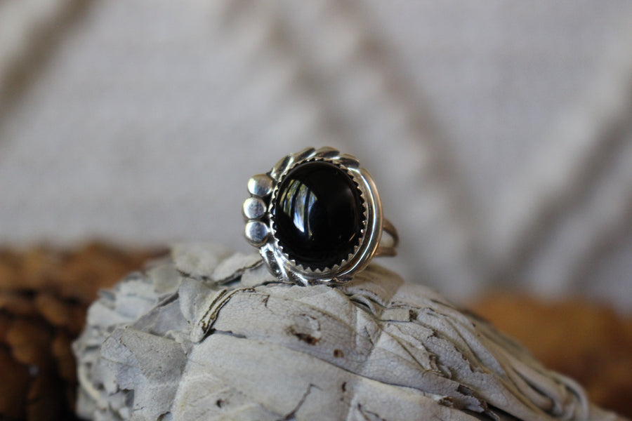 Black Onyx Blossom Ring