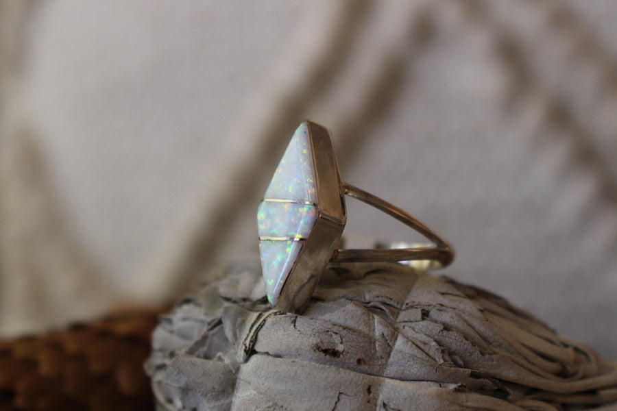 White Opal Point Ring