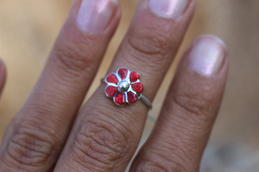 Red Opal Flower Ring