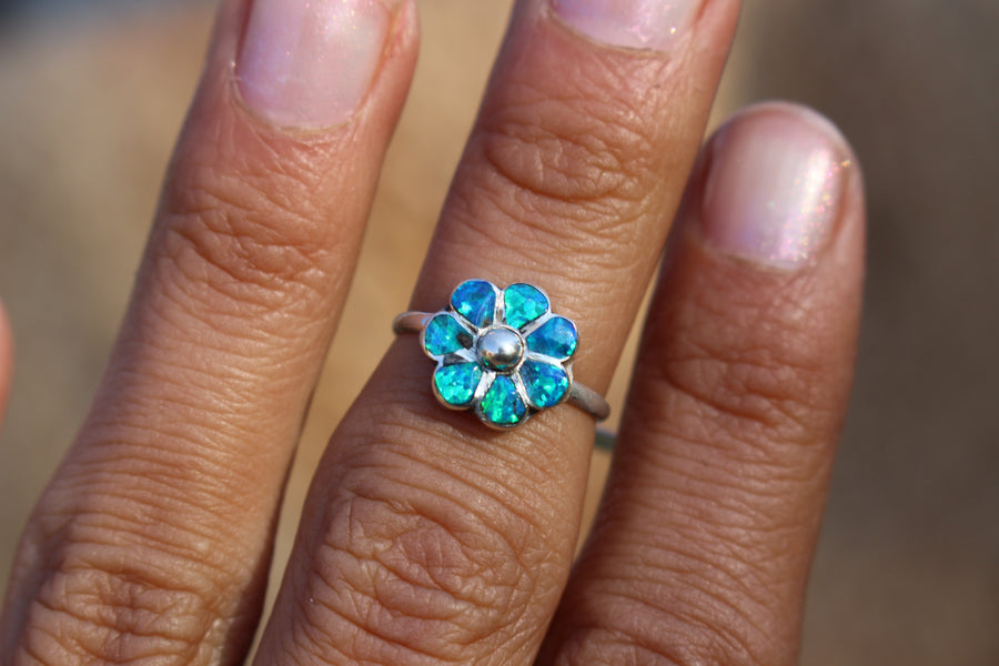 Sky Opal Flower Ring