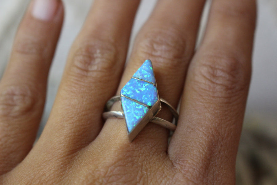 Light Blue Opal Point Ring