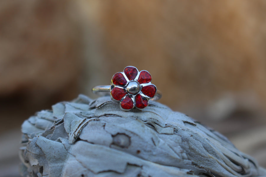Red Opal Flower Ring