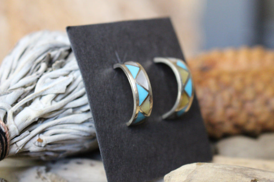 Multi Stone Half Hoop Earring