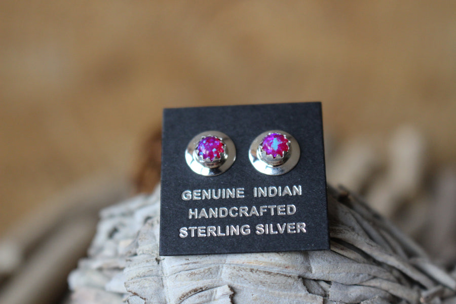 Sterling Round Plum Opal Studs