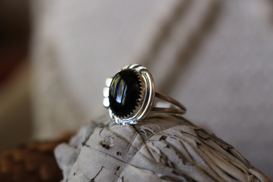 Black Onyx Blossom Ring