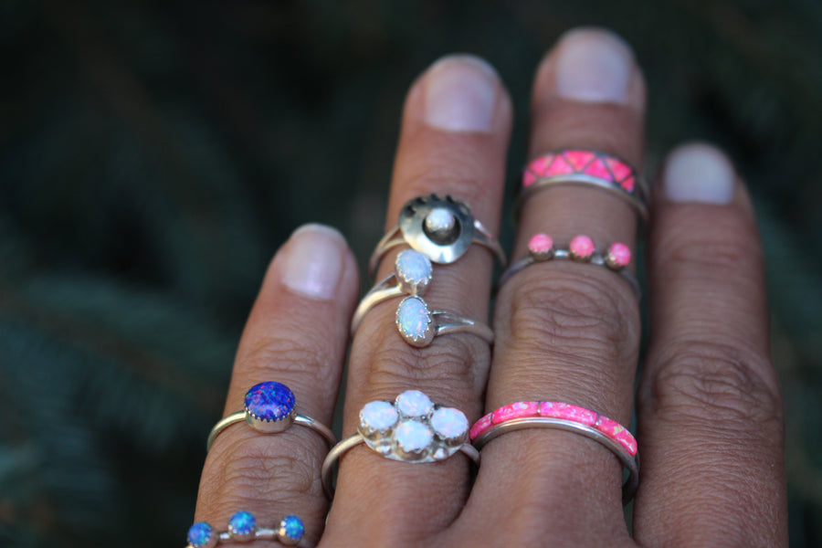 Round Blue Opal Ring