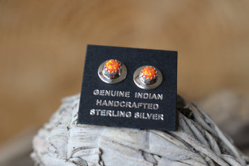 Sterling Round Orange Opal Studs