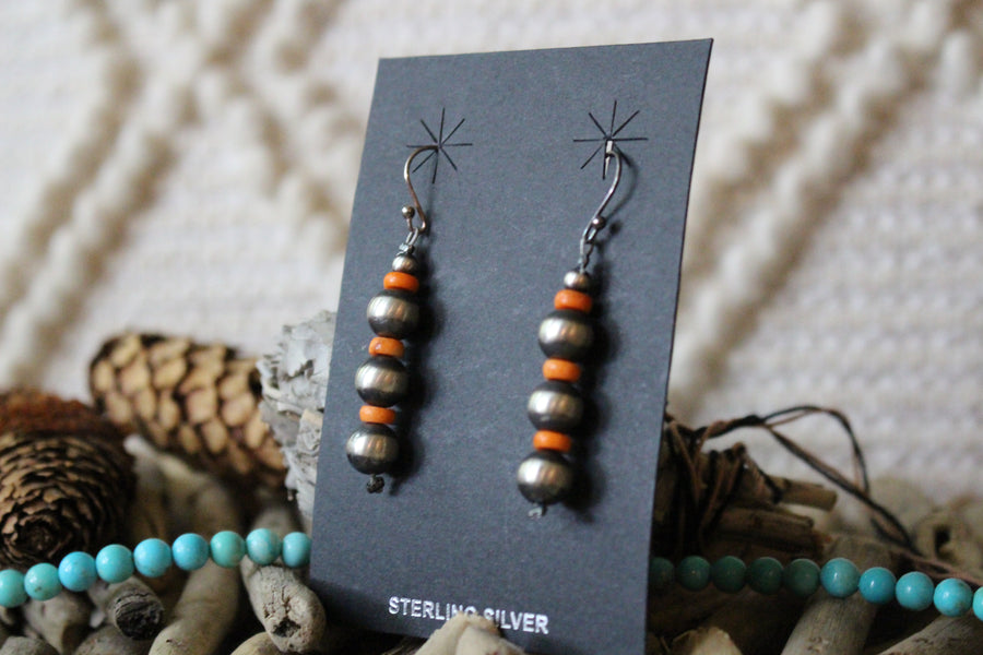 Spiny Oyster and Navajo Pearl Earrings