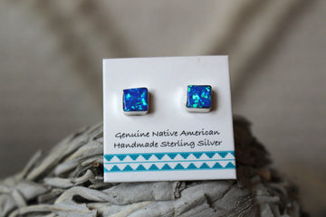 Blue Opal Square Studs