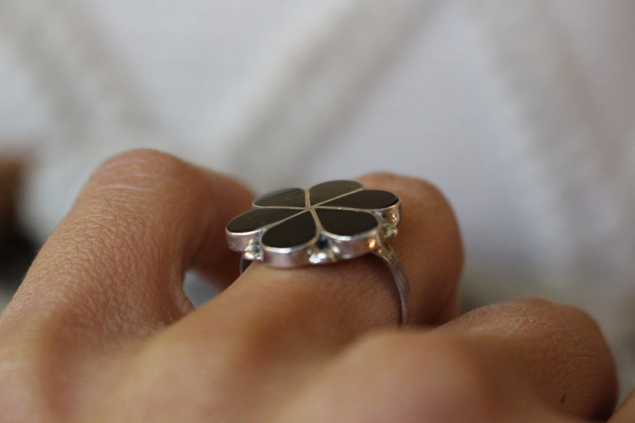 Black Onyx Flower Ring