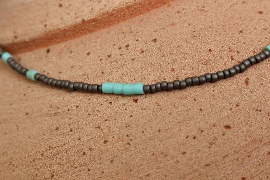 Gray and Turquoise Heishe Beaded Necklace