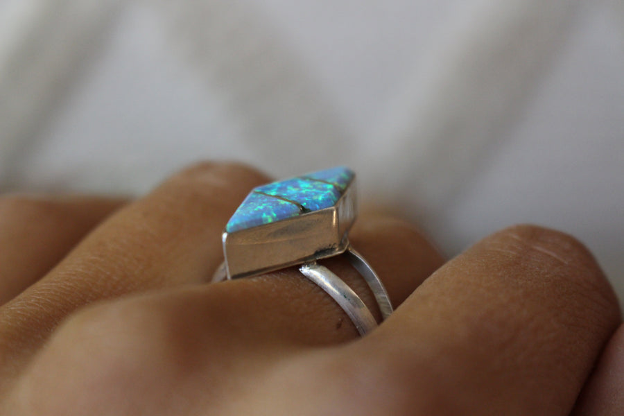 Light Blue Opal Point Ring