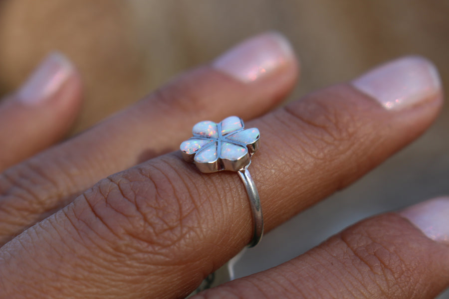 White Opal Flower Ring