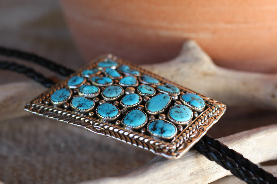 Square Turquoise Nugget Bolo Tie