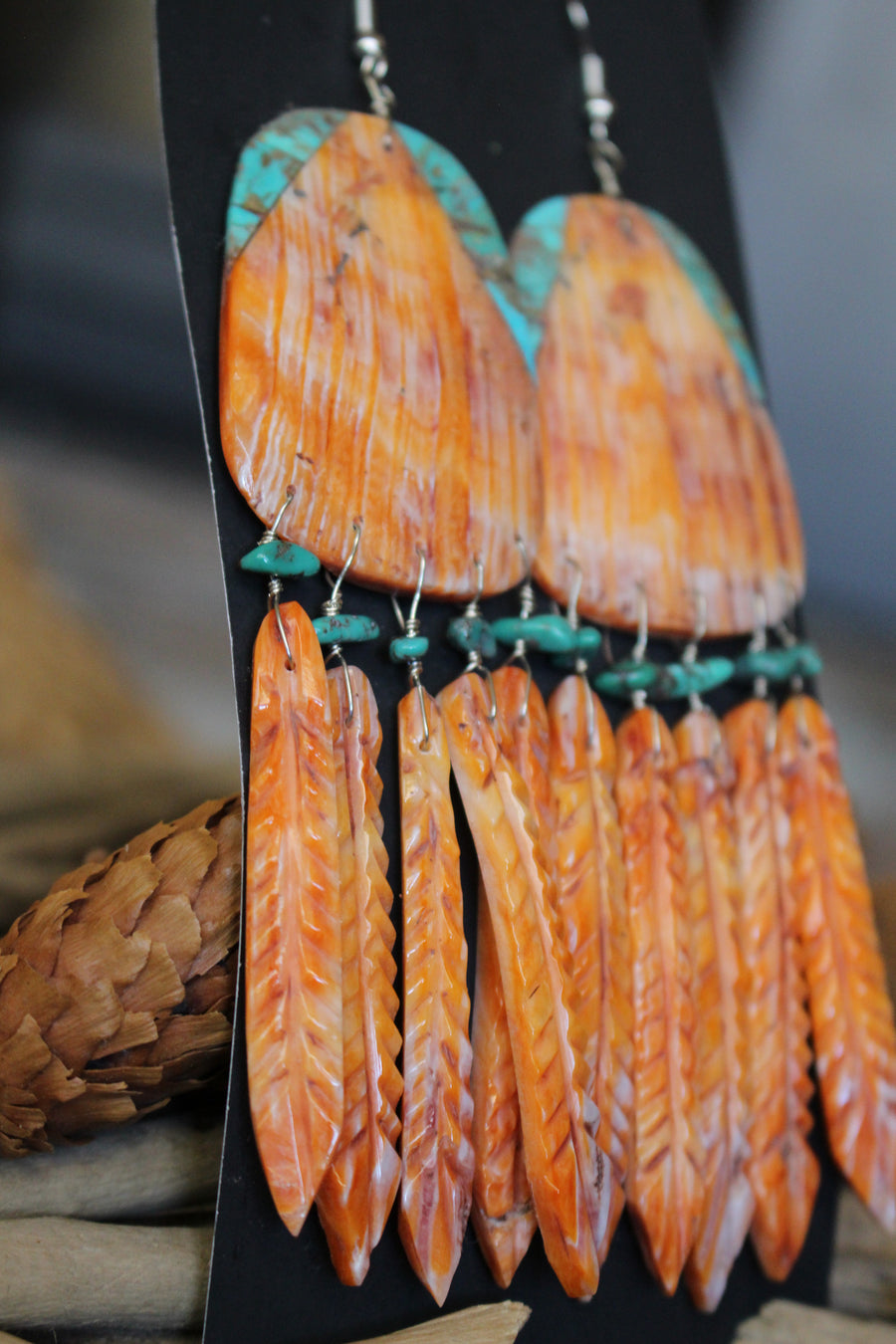 Spiny Oyster Feather Earrings