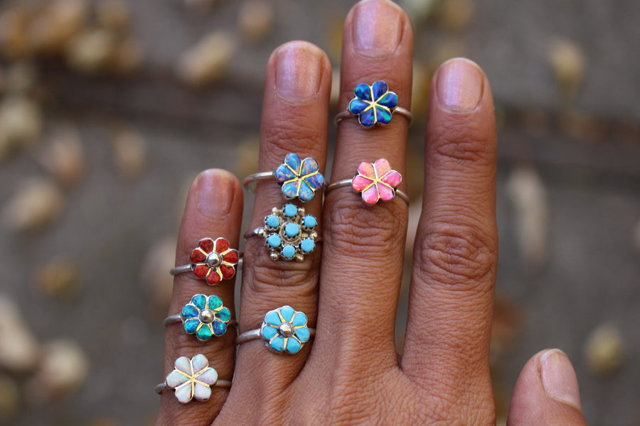White Opal Flower Ring